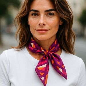 NWT SILKLETTE Intersections 100% Fine Silk Kerchief Scarf ORANGE/MAGENTA/WHITE